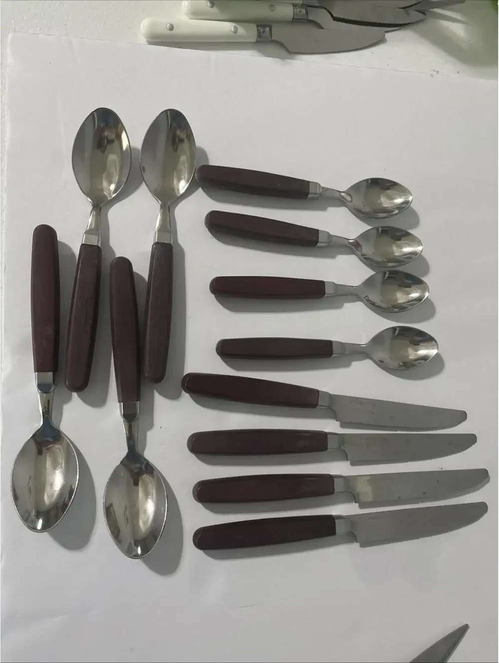 Acrylic Handled Wood Look Flatware Silverware Set Of 12 Pieces